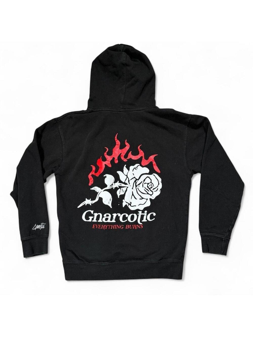 Mens Gnarcotic Everything Burns Burning Rose Pullover Hoodie Punk Grunge